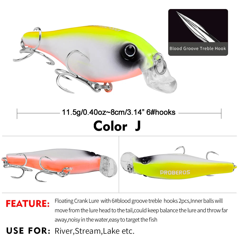Proberos 1pc simulação flutuante crankbait isca de pesca, 11.5g biônico artificial wobbler isca, acessórios de pesca para baixo pique