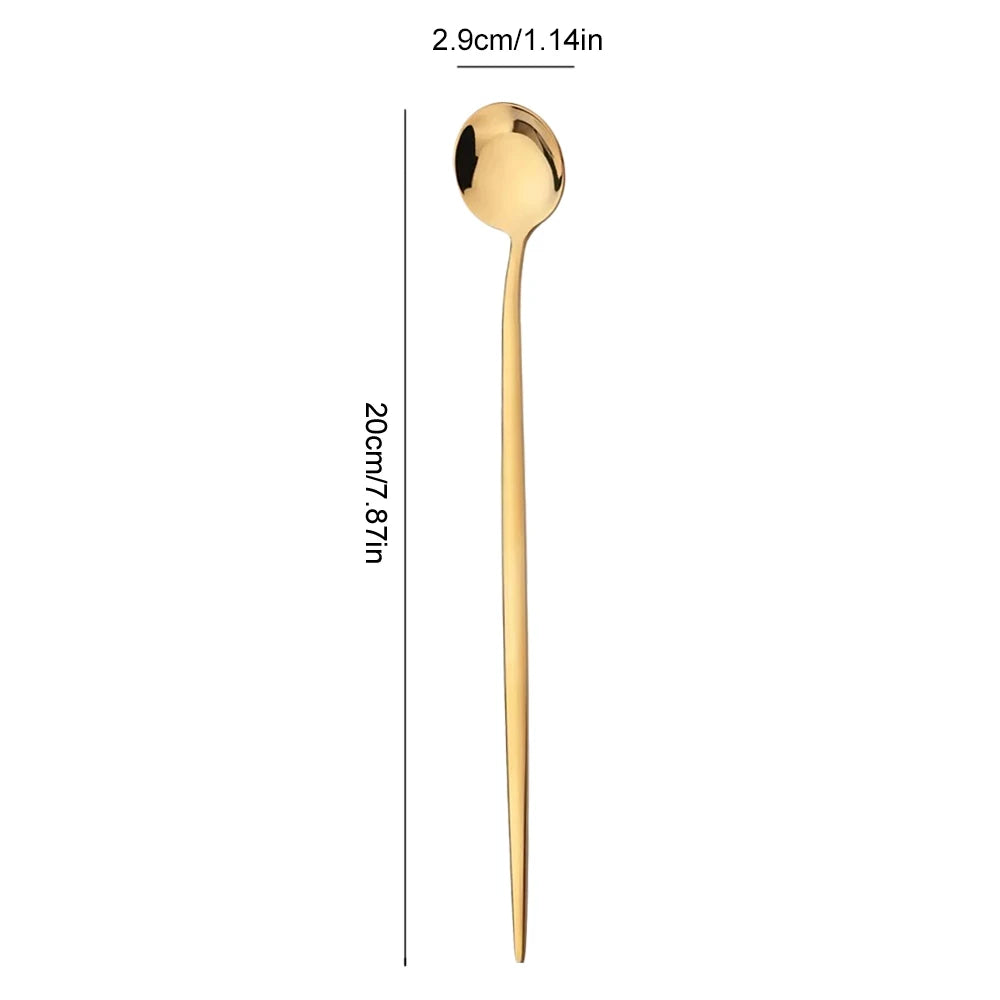 6 pçs colher cabo longo em aço inoxidável