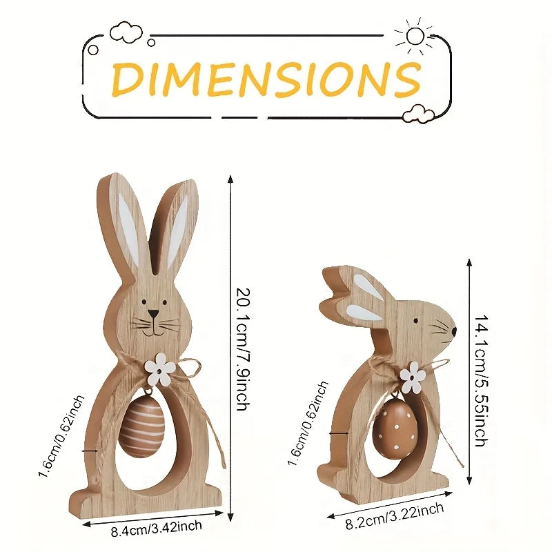 Kit 2 Peças de Madeira Coelhos
