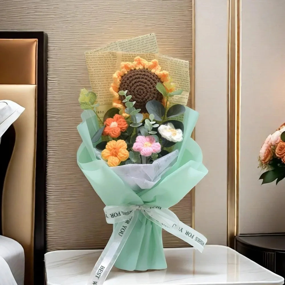 Lindo buquê de flores artificiais de crochê, artesanal