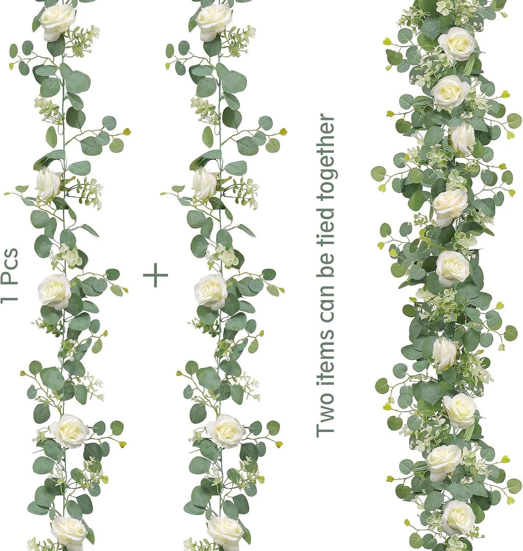 Decoração Eucalipto com Flores Brancas (180 cm)