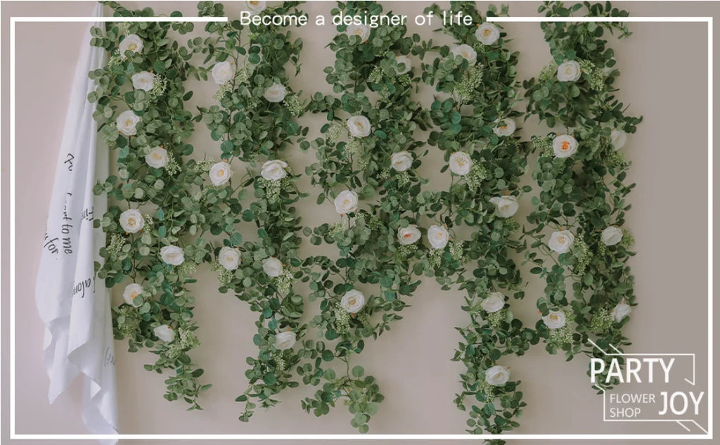 Decoração Eucalipto com Flores Brancas (180 cm)