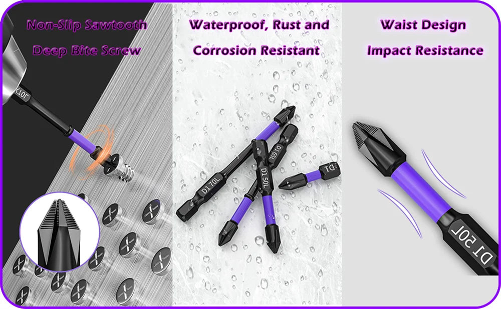 Chave de fenda magnética antiderrapante Bits, Phillips à prova de choque, Impact Bits, Hex Shank, Alloy Steel Bits, Adequado para ferramentas elétricas, 6 pcs, 12 pcs