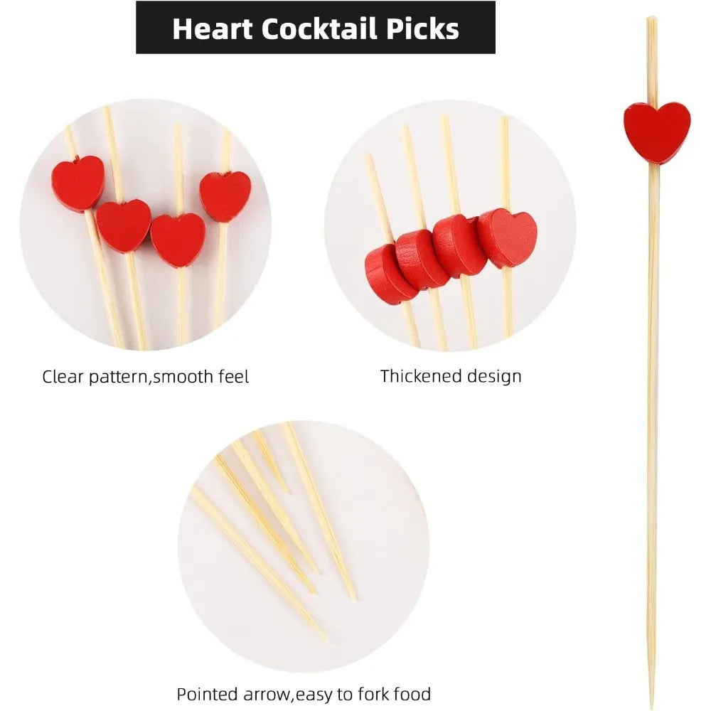 Kit 100 Palitos de Bambu Coração