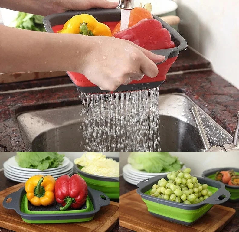 2 pçs silicone dobrável escorredor cesta frutas vegetais dobrável escorredor de cozinha
