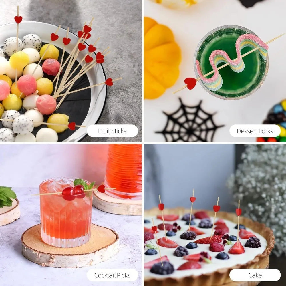 Kit 100 Palitos de Bambu Coração