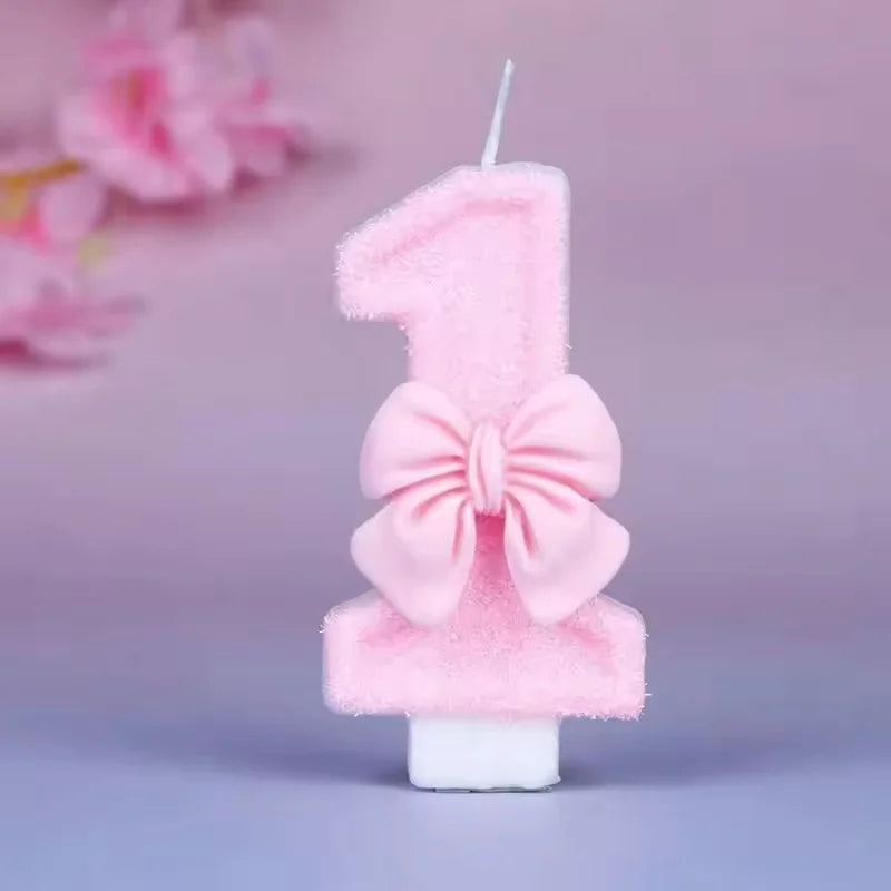 Vela de Aniversário Números 0 a 9 com Laço Rosa