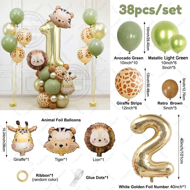 Kit Para Torre de Balões Safari com Número (1 a 9) – 38 Peças