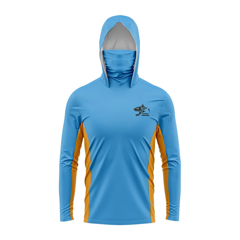 Camiseta masculina manga loga proteção upf 50+  qualidade premium com capuz tecido respirável