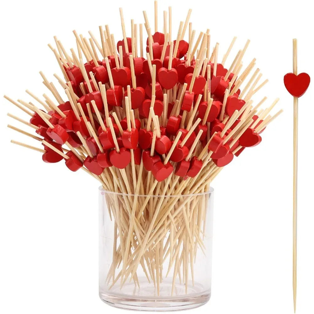 Kit 100 Palitos de Bambu Coração