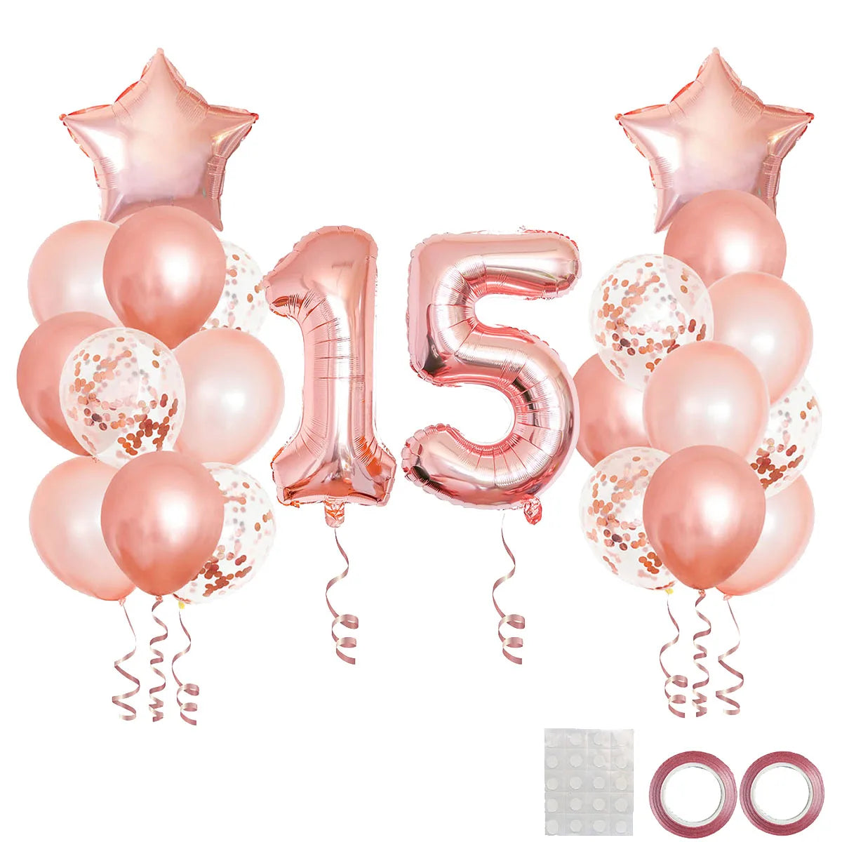 Kit 25 Balões Rose Gold – Especial 15 Anos (Debutante)