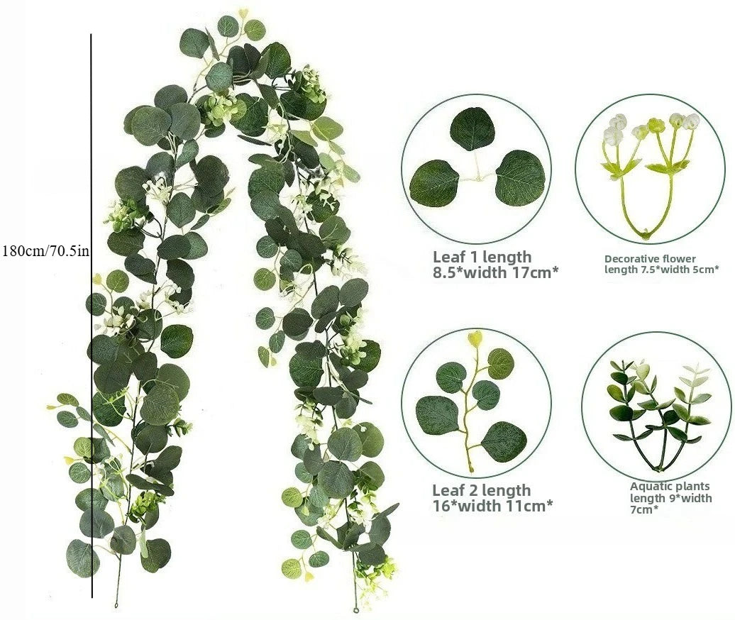 Decoração Eucalipto com Flores Brancas (180 cm)