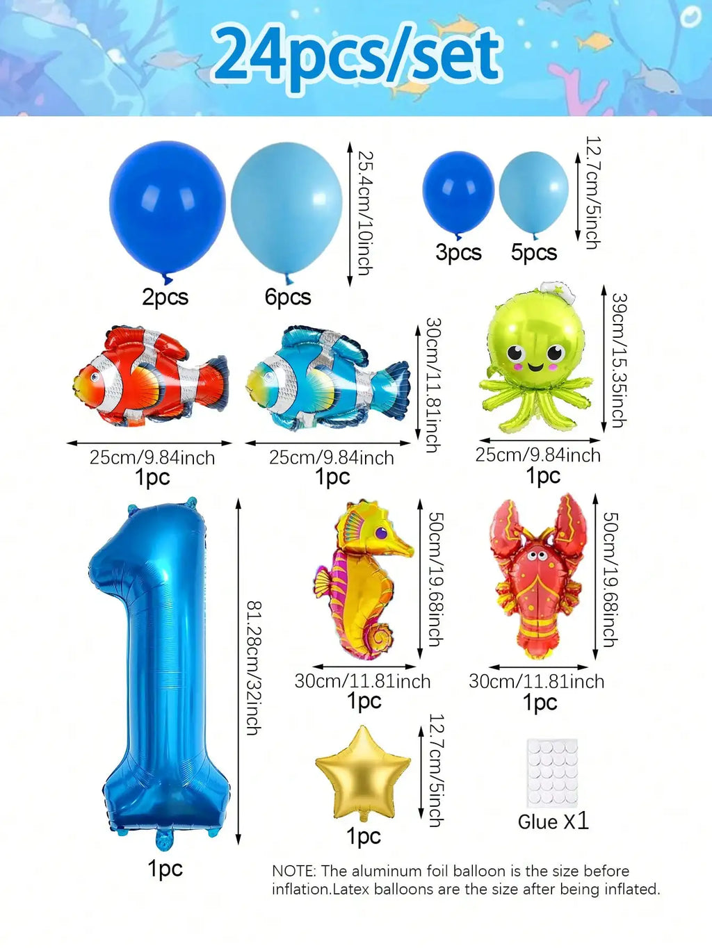 Kit Balões Animais Marinhos (24 Peças)