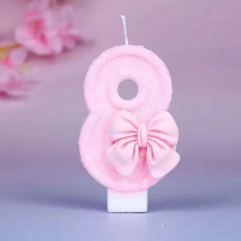 Vela de Aniversário Números 0 a 9 com Laço Rosa