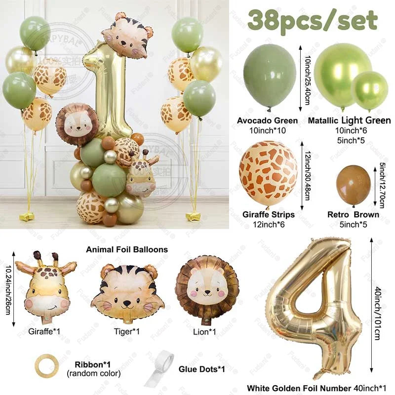 Kit Para Torre de Balões Safari com Número (1 a 9) – 38 Peças