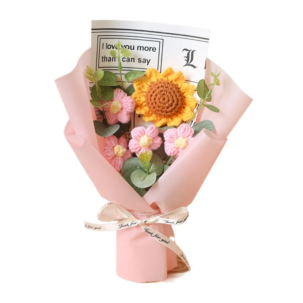 Lindo buquê de flores artificiais de crochê, artesanal