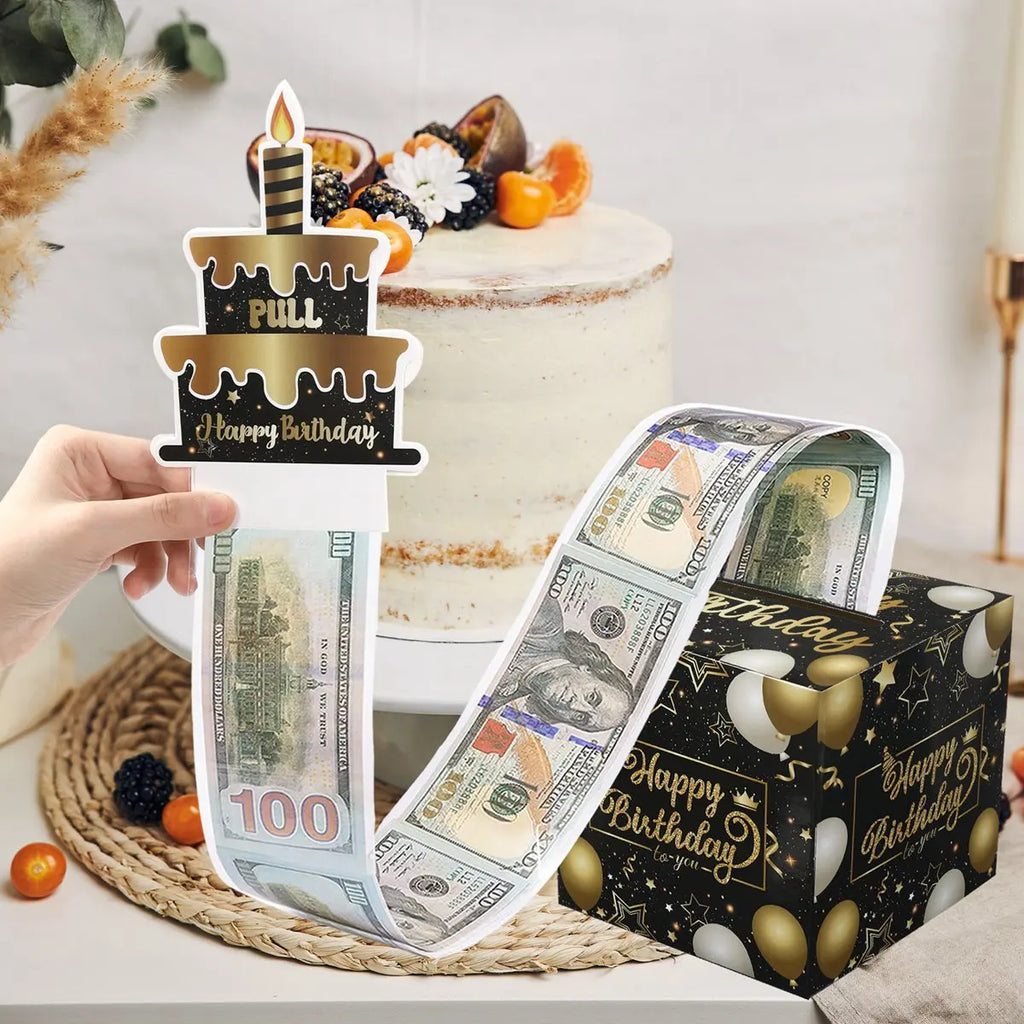 Caixa Puxa Dinheiro com Cartão – Presente Surpresa de Aniversário