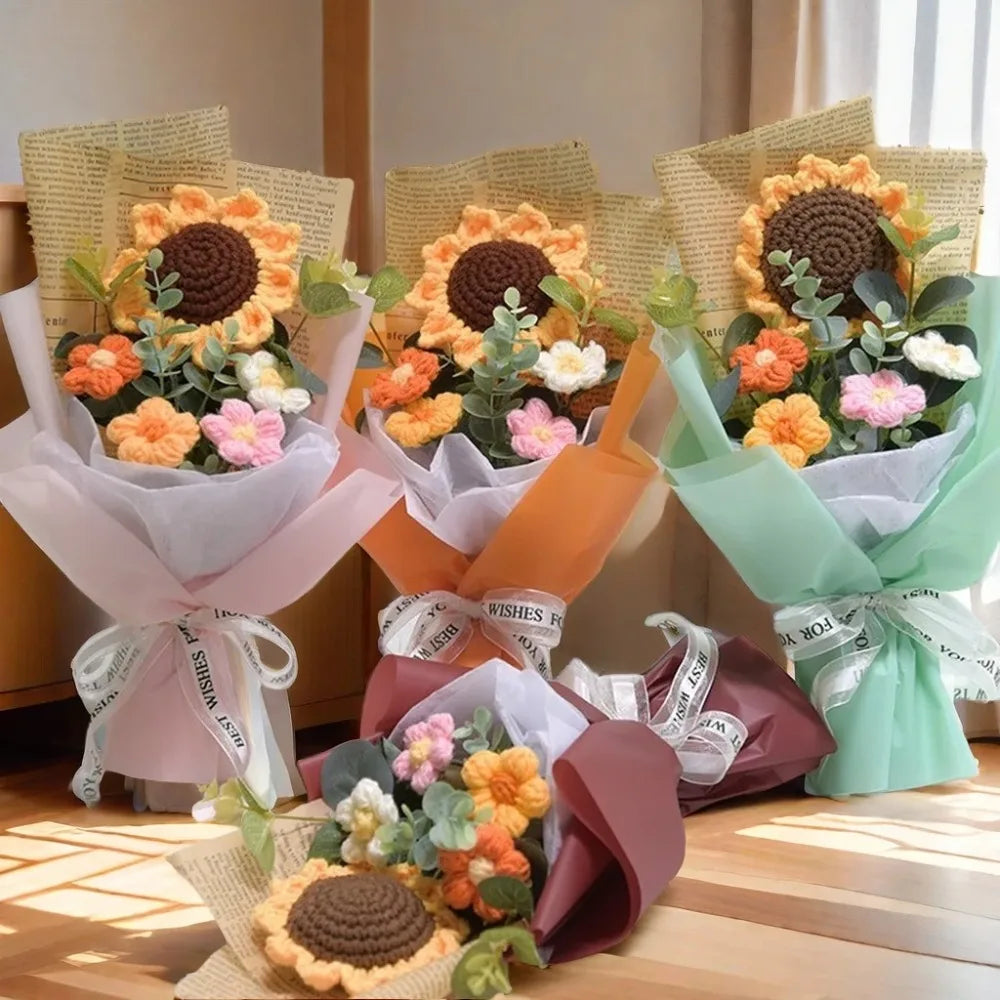 Lindo buquê de flores artificiais de crochê, artesanal