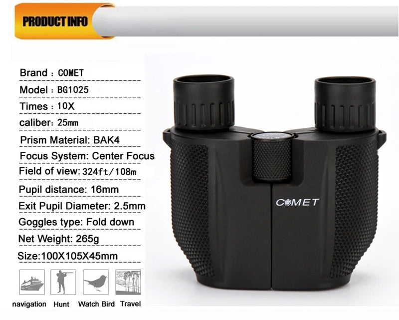 Binóculo hd dobrável compacto alcance 1000m lente fmc