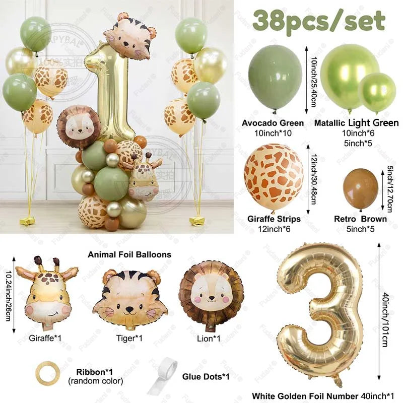 Kit Para Torre de Balões Safari com Número (1 a 9) – 38 Peças