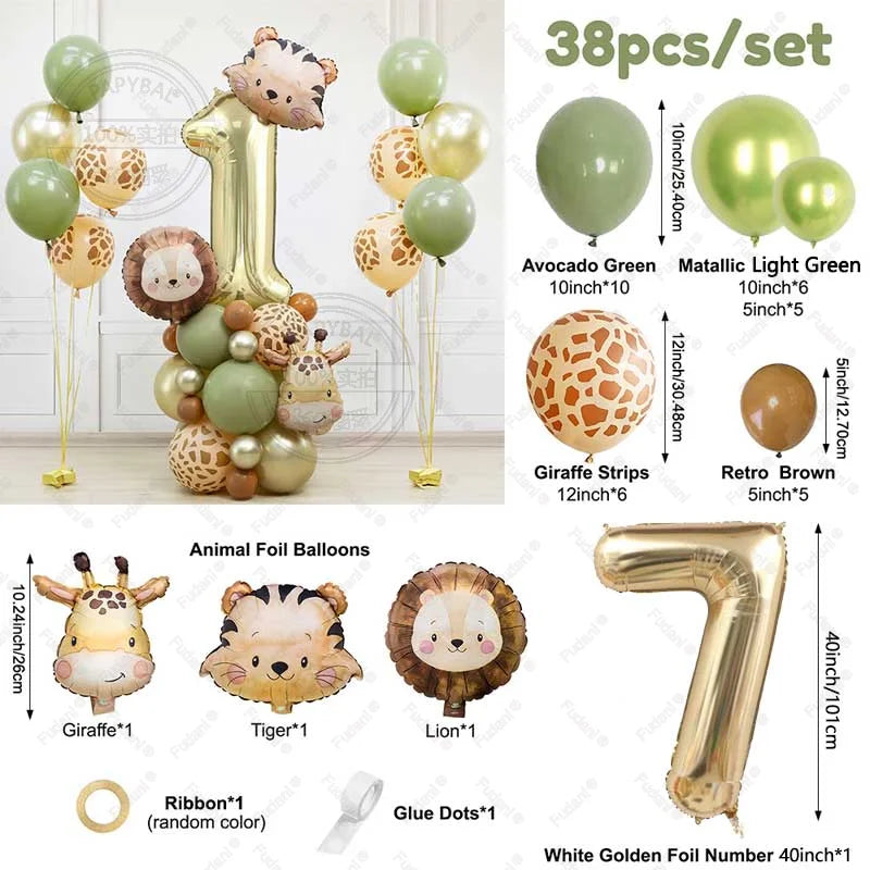 Kit Para Torre de Balões Safari com Número (1 a 9) – 38 Peças