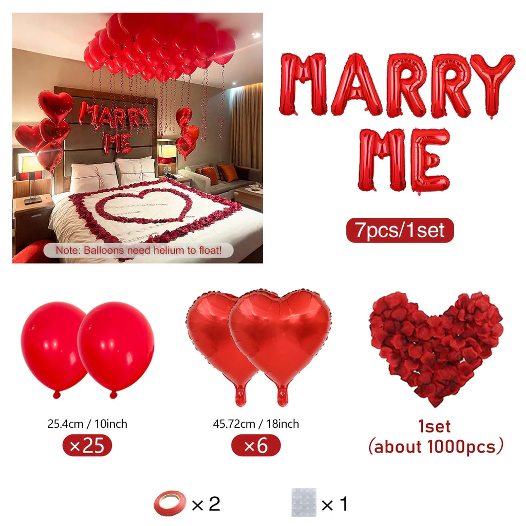 Kit Decoração "Marry Me" (Completo com 1000 Pétalas e Balões)