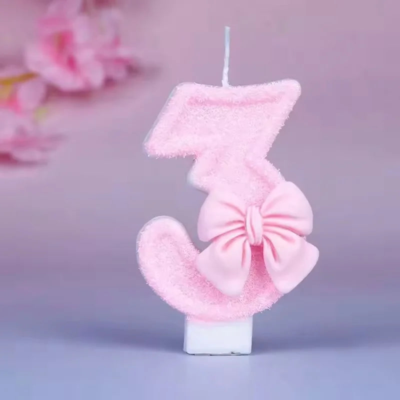 Vela de Aniversário Números 0 a 9 com Laço Rosa