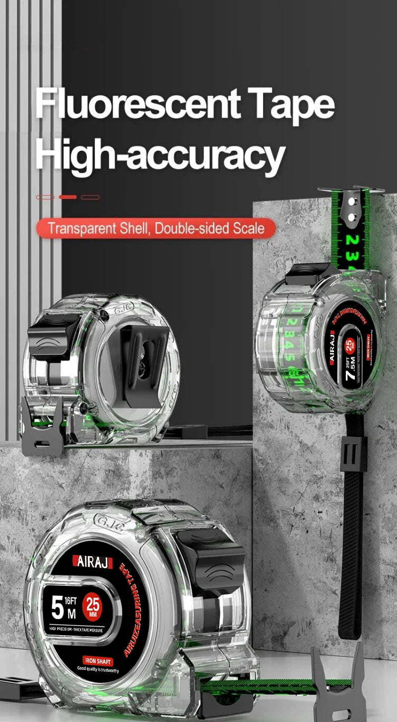 Fita métrica fluorescente medida precisão escala espessada  e resistente ao desgaste ferramenta de medição multiuso